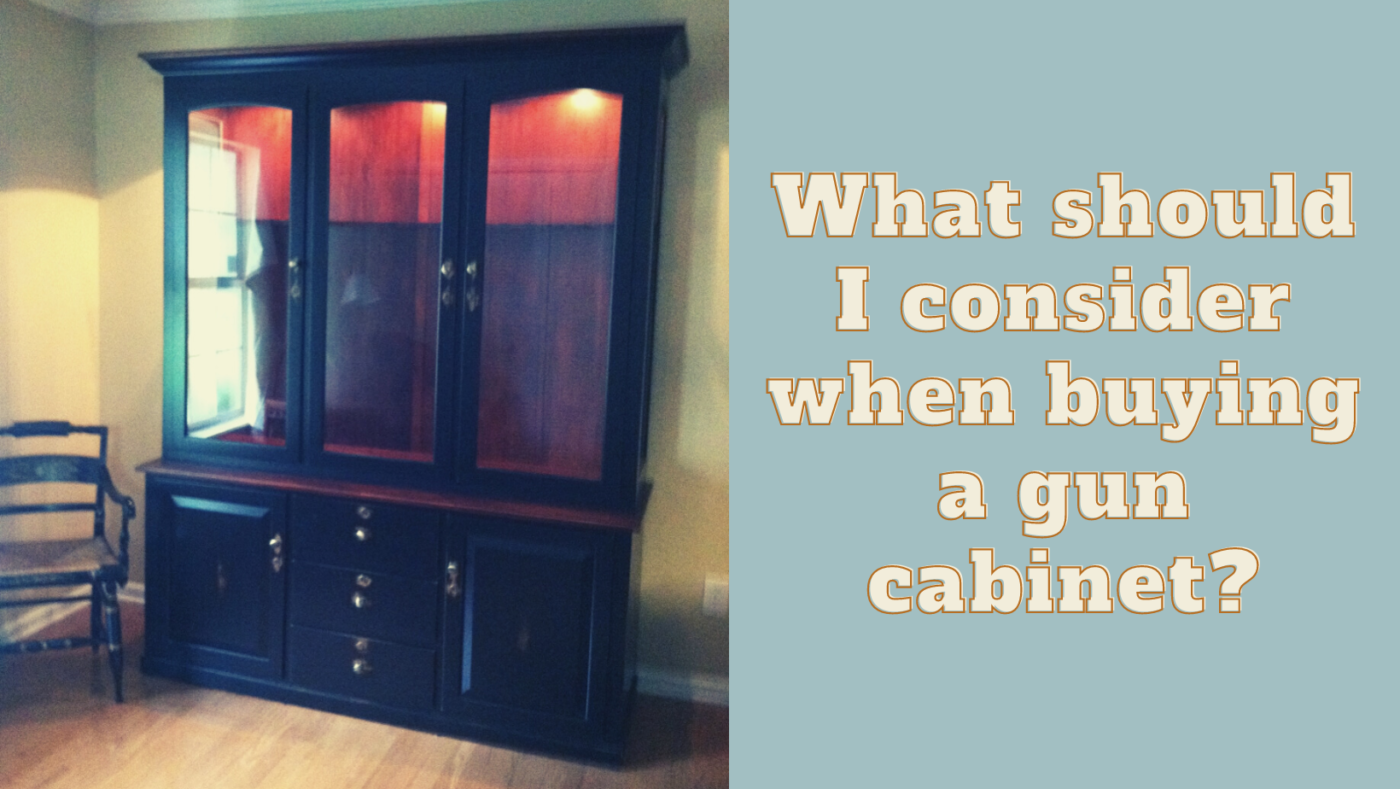 dark oak wood gun cabinet in a dining room
