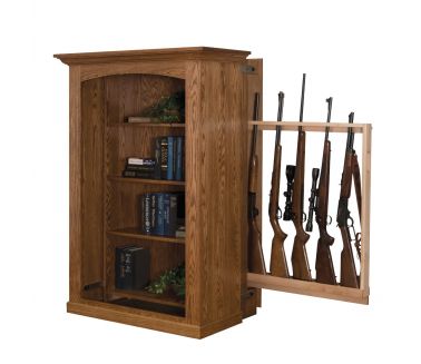Small Hidden Gun Cabinet Bookcase - Oak