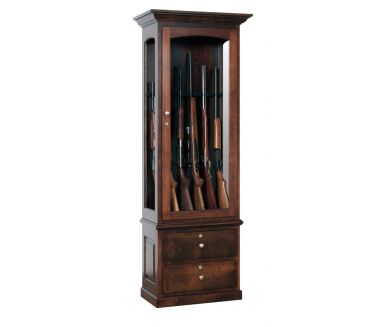 6 Gun Cabinet with Drawers - Cherry (Shown In Brown Maple)