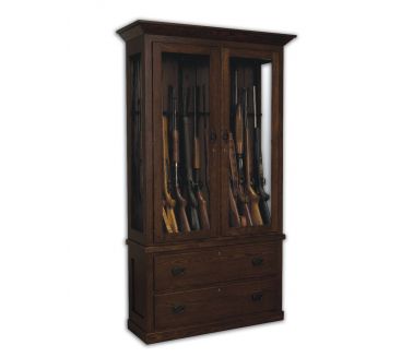 12 Gun Cabinet with Drawers - Oak