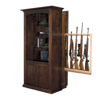 Large Hidden Gun Cabinet Bookcase with Doors - Brown Maple